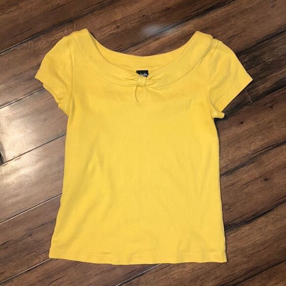 Rafaella Vintage Size Small Yellow Bow Keyhole Neck Short Sleeve Blouse - Picture 1 of 7